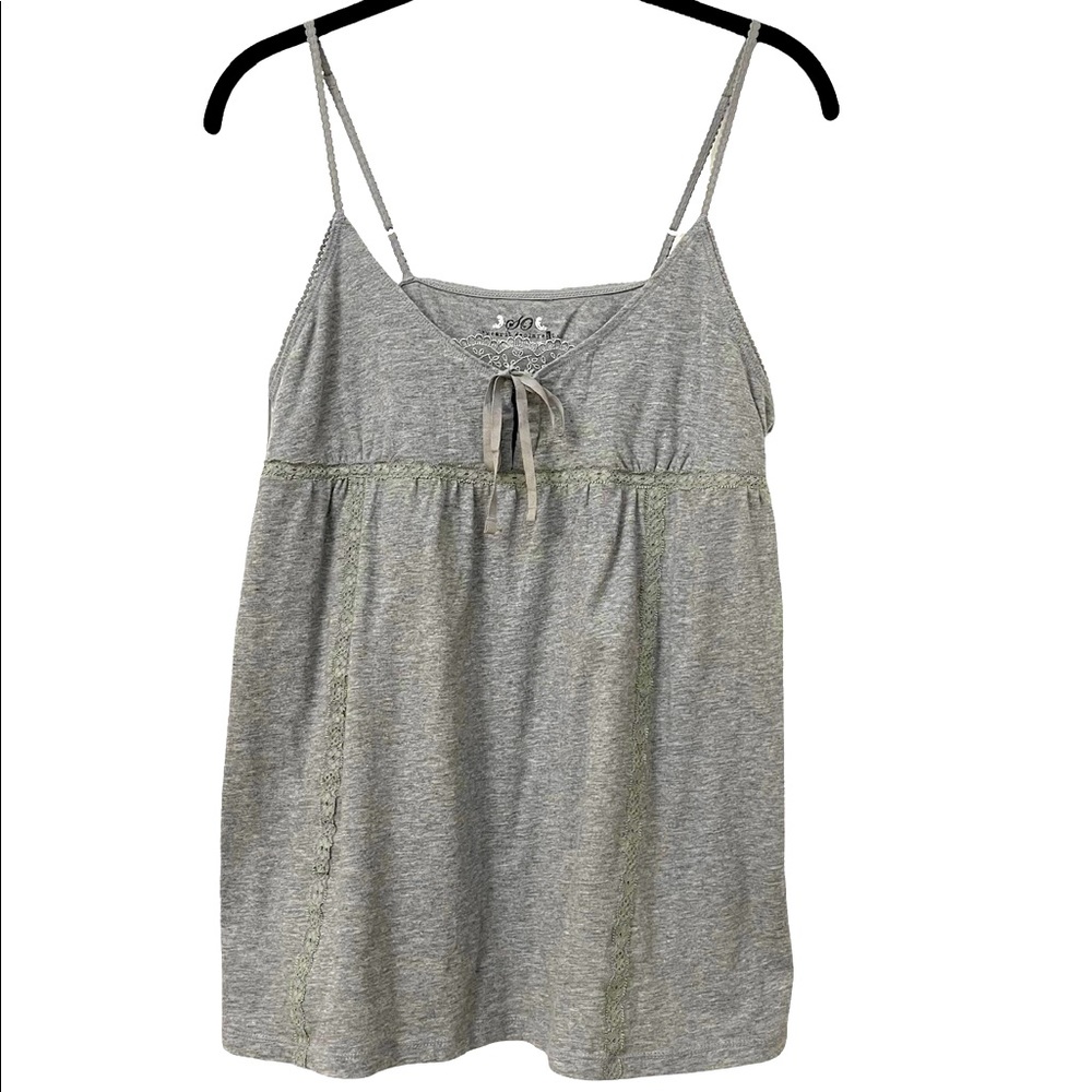 SO | COTTON AND LACE TANK TOP | L | GRAY